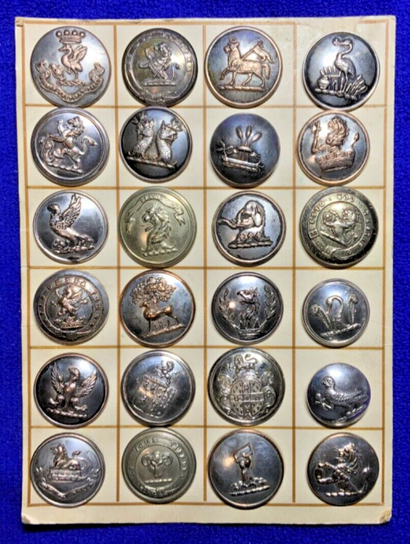24 MIXED LOT BRITISH ANTIQUE SILVERPLATE 19th CENTURY LIVERY COAT BUTTONS CARD 1