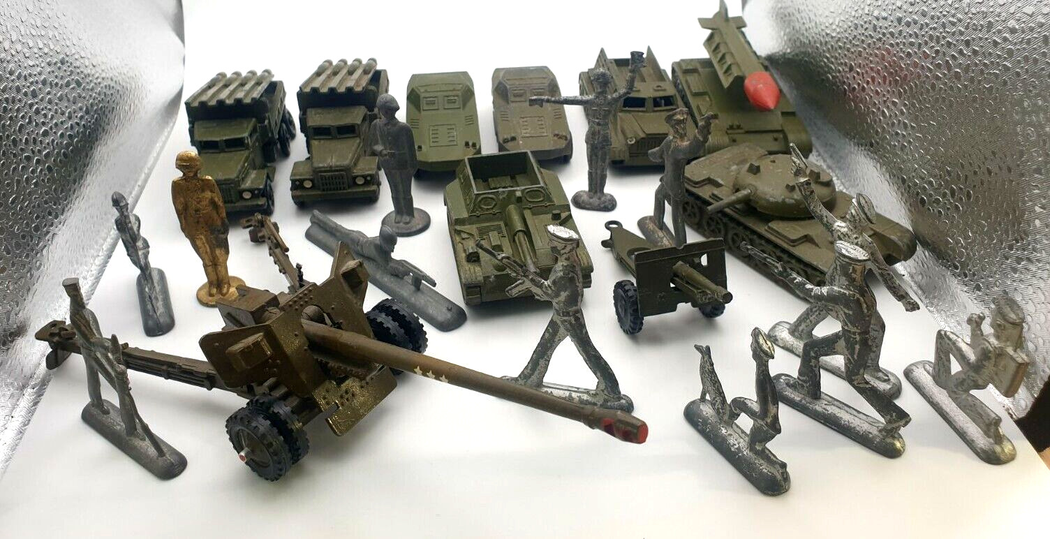 Soviet toys, military equipment and soldiers, a set of soldiers and military