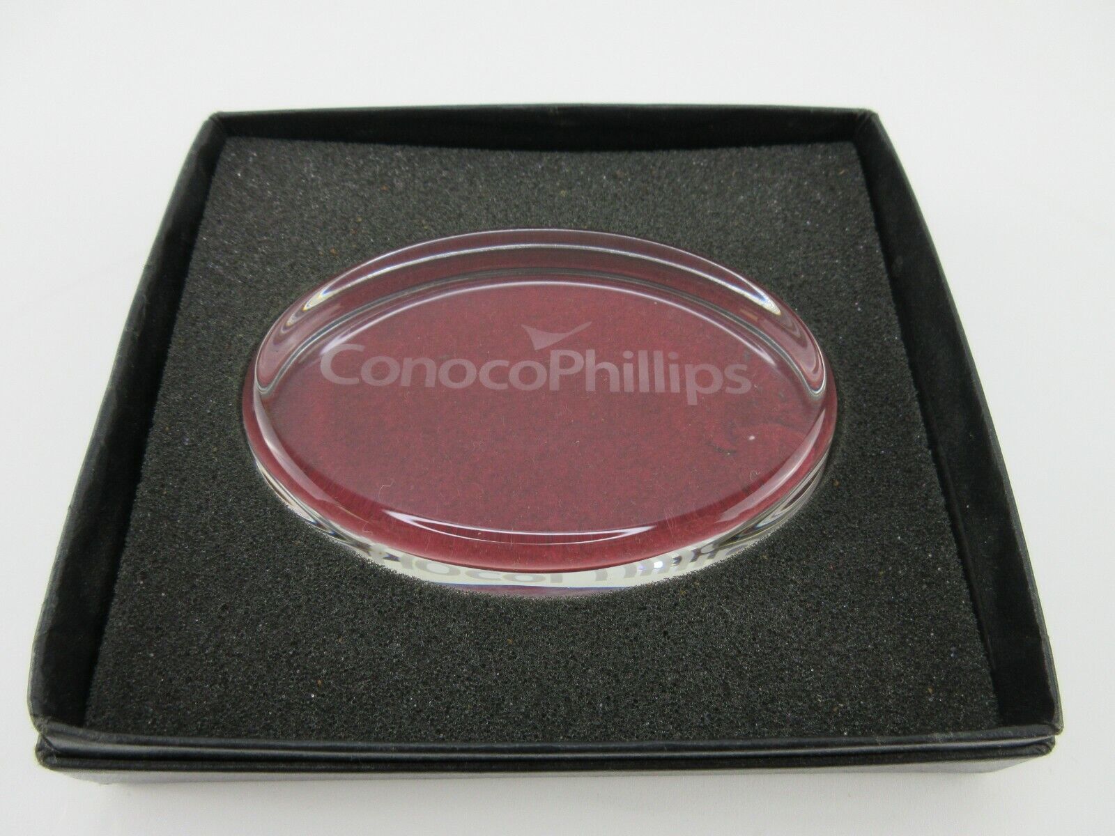 Vintage Conoco Phillips Glass Oval-Shaped Paperweight in Original Box