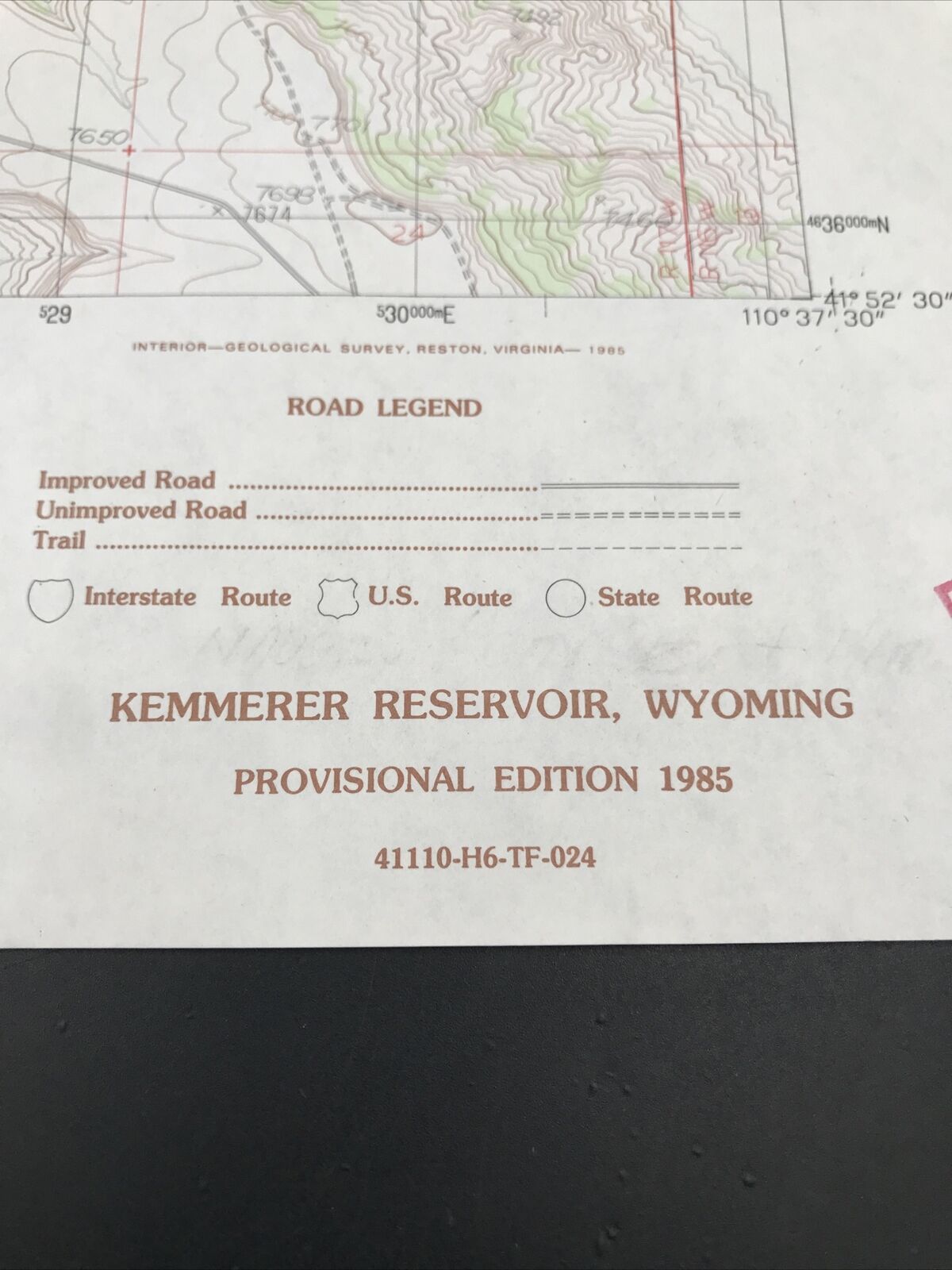 1985 Kemmerer Reservoir WY Quadrangle Geological Survey Topo Map 22\