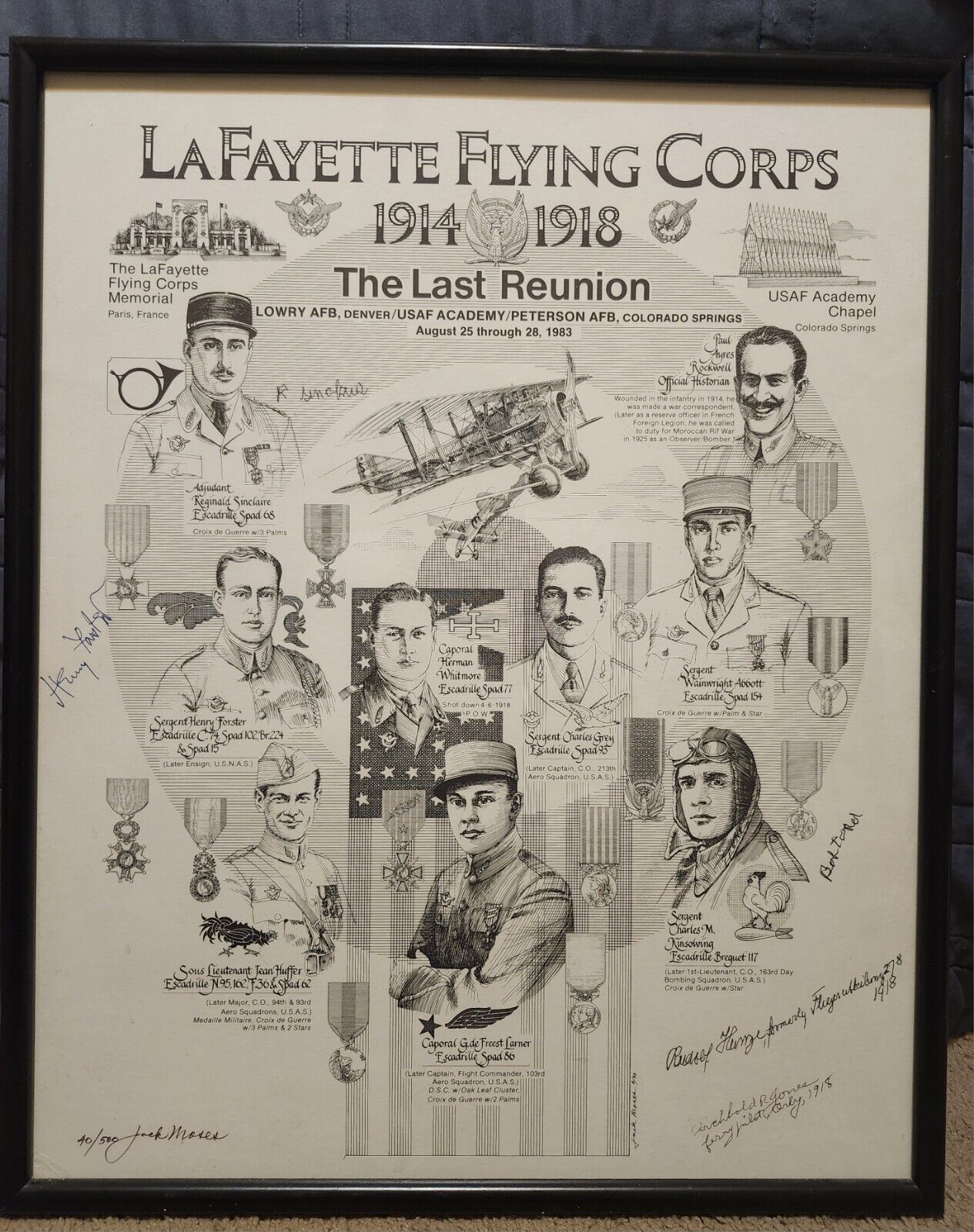 LAFAYETTE FLYING CORPS 1914-1918 THE LAST REUNION POSTER SIGNED