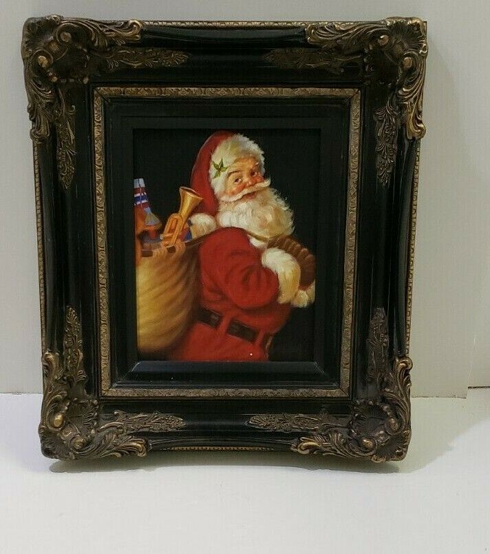 Framed Santa on Canvas Painting