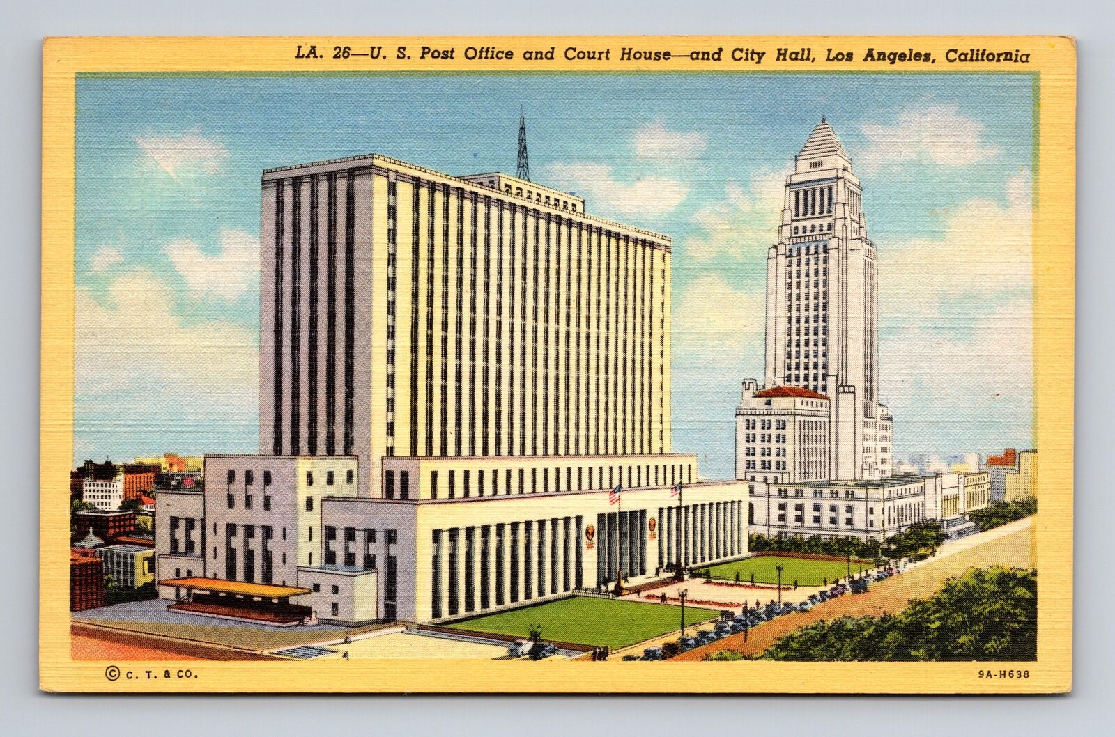 c1939 Linen Postcard Los Angeles CA California Post Office & City Hall