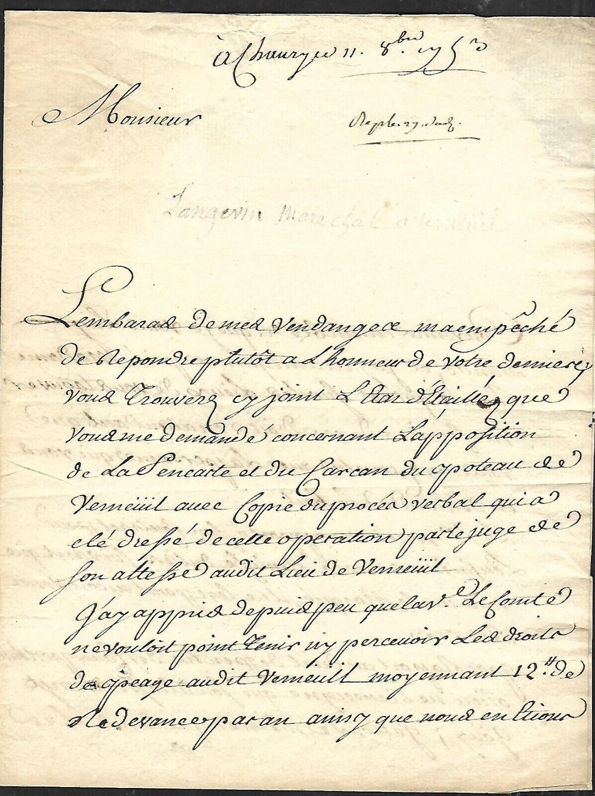 French Antique 1753 Letter