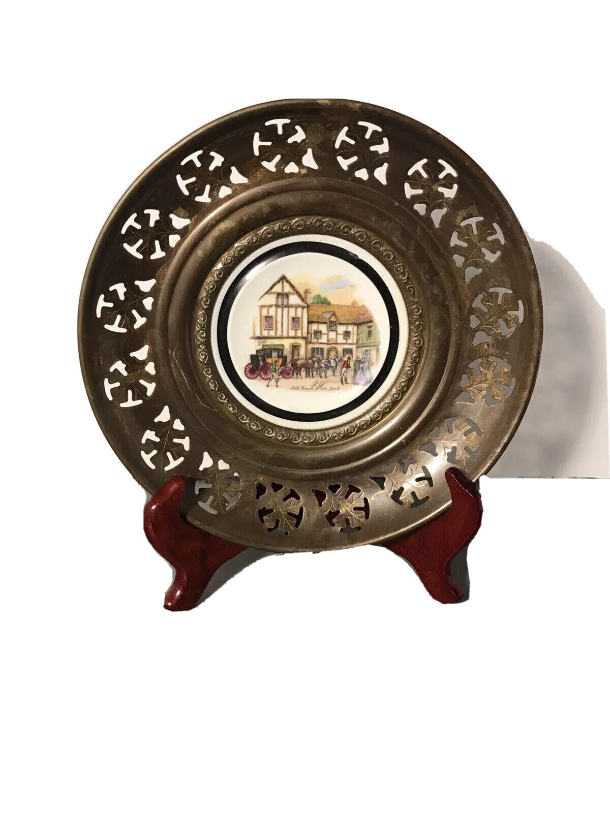 Regency Bone China “Old Coach House” Brass & Porcelain Hanging Plate 1920’s