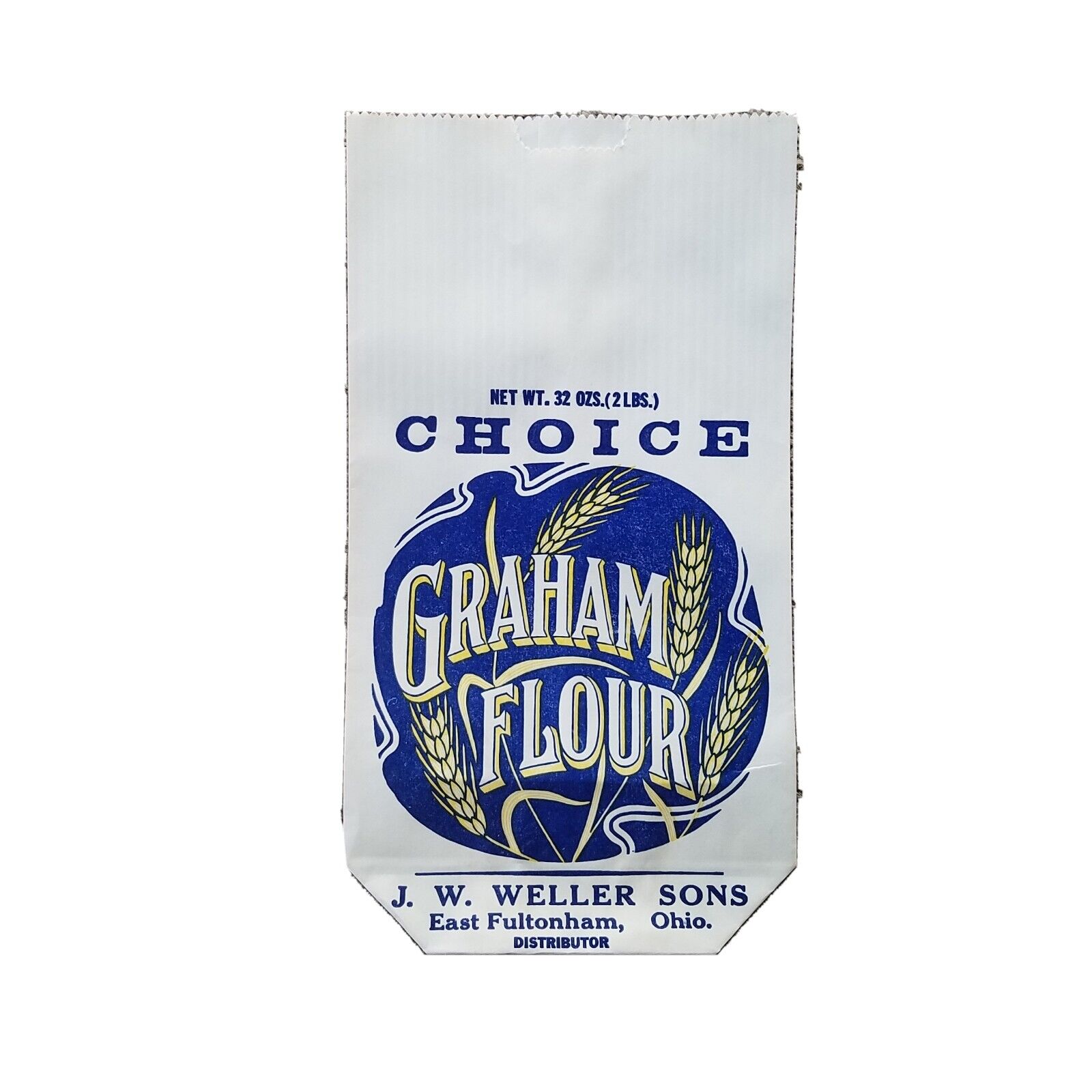 Vintage 2 Lb Empty Paper Flour Bag J.W. Weller Milling Co East Fultonham Ohio 