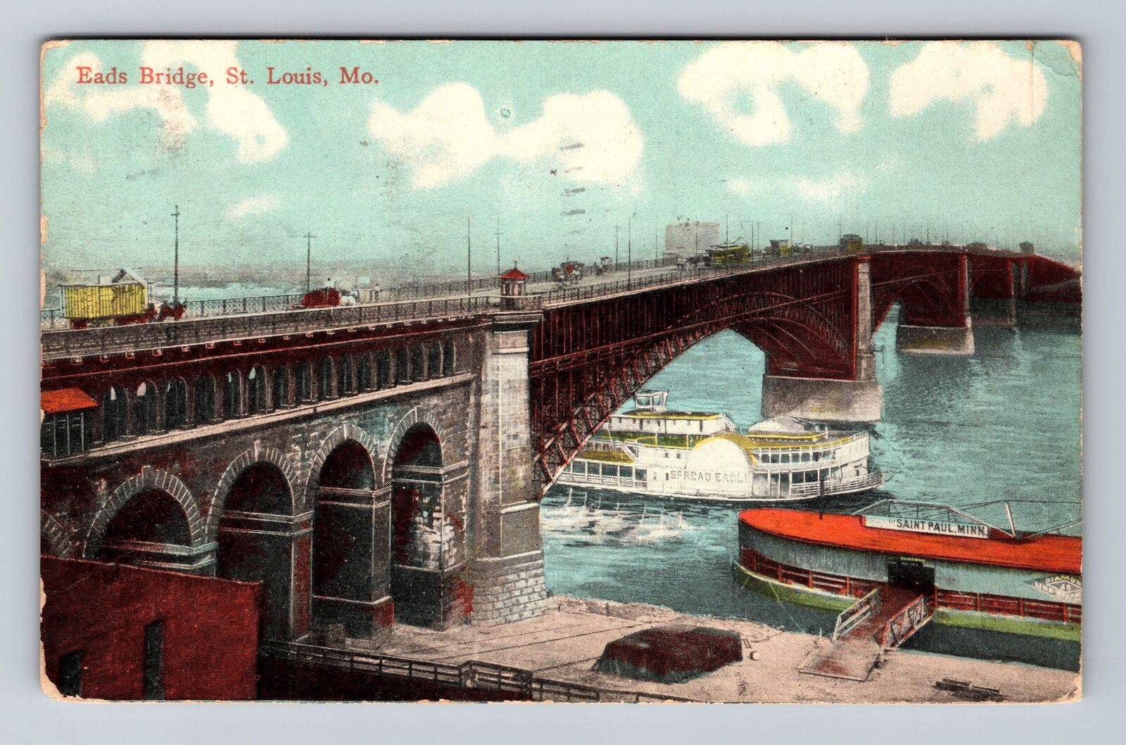 St Louis MO-Missouri, Eads Bridge, Antique, Vintage c1913 Postcard