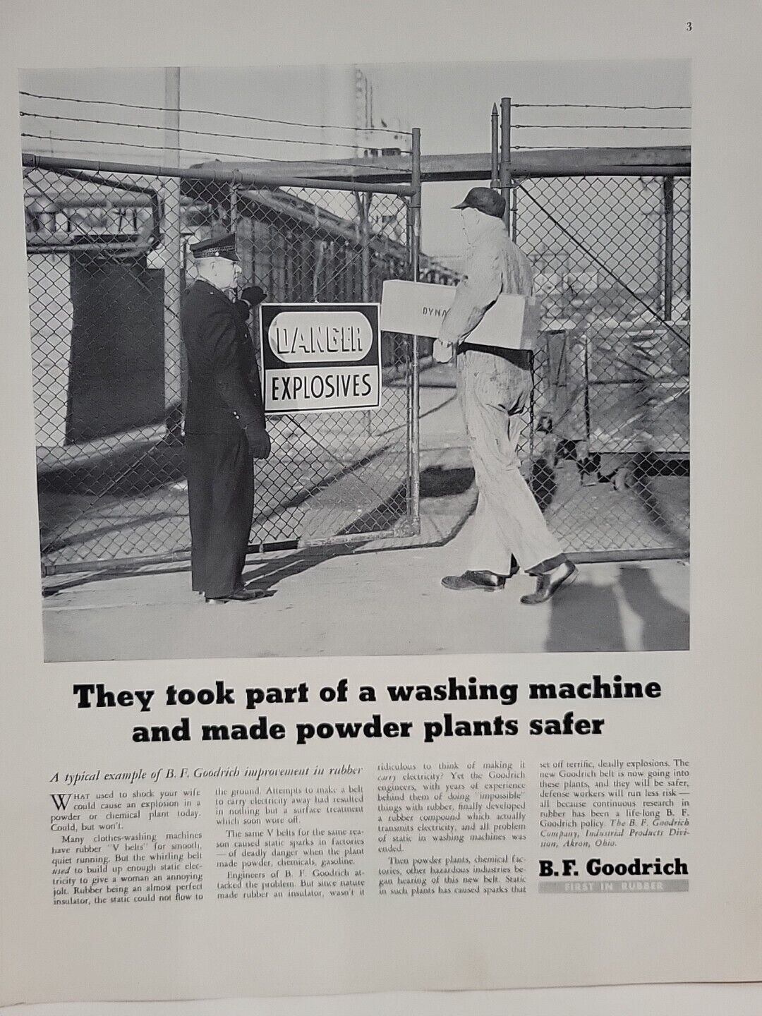 1942 B.F. Goodrich Fortune WW2 Print Ad Q2 Explosives Powder Plant Homefront War