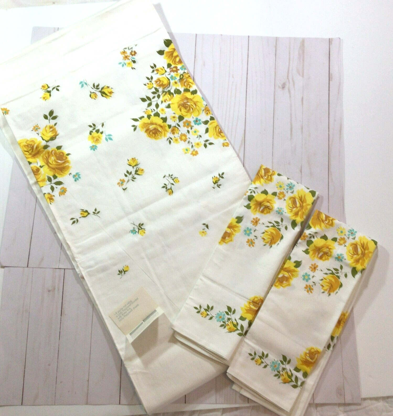 Lady Pepperell Vtg Yellow Floral Top Sheet & Pillow Cases NWOT