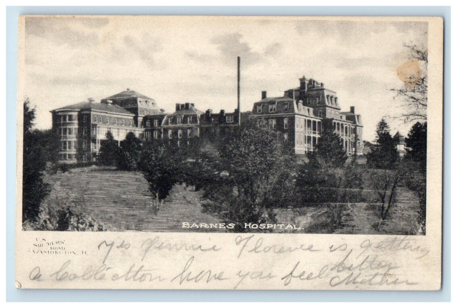 1907 Barnes Hospital US Soldiers Home Washington DC Posted Antique Postcard