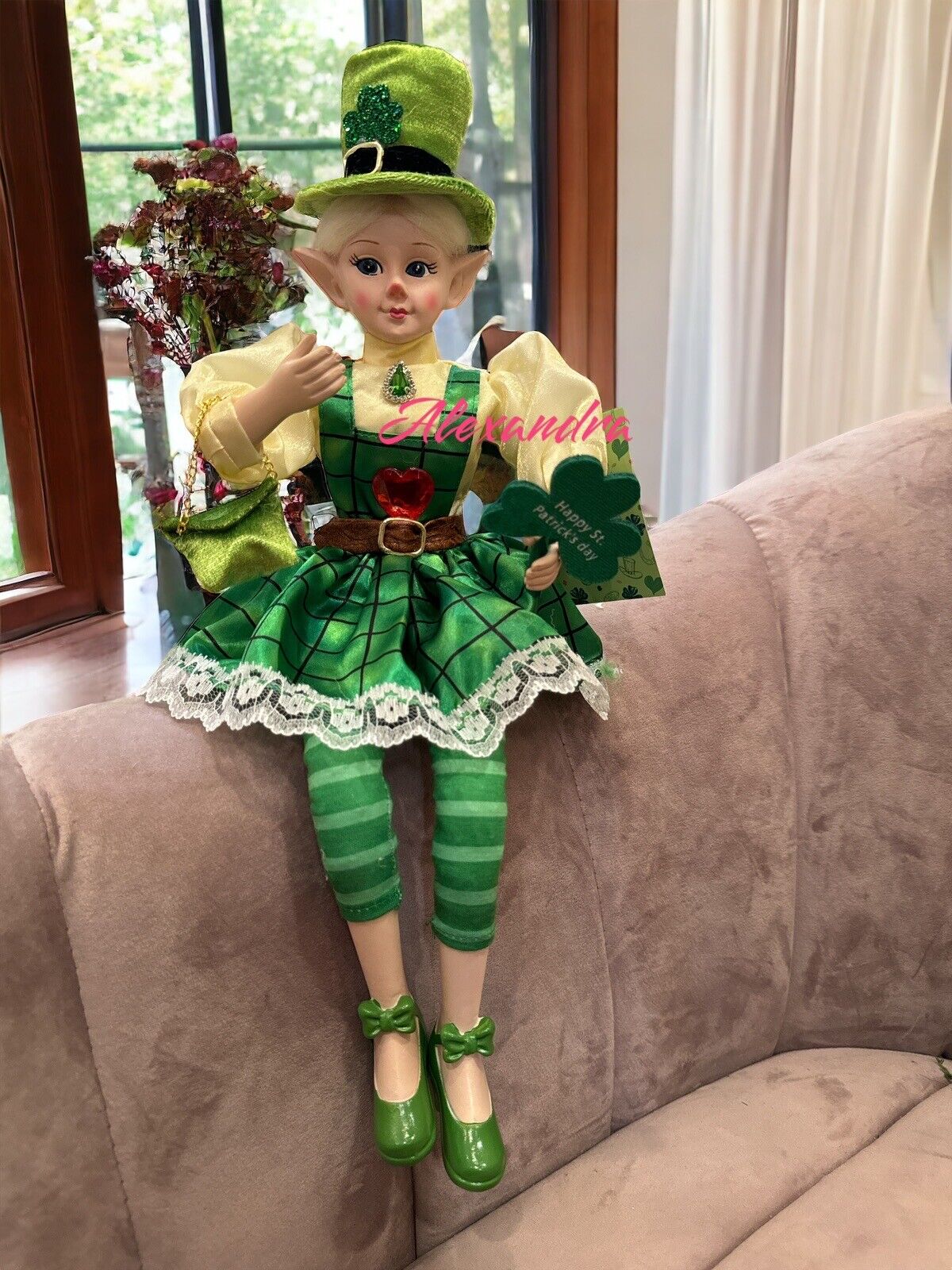St. Patrick\'s Day Fairy Elf Shelf Sitter 17” Posable Mantel Tabletop Decor Pixie