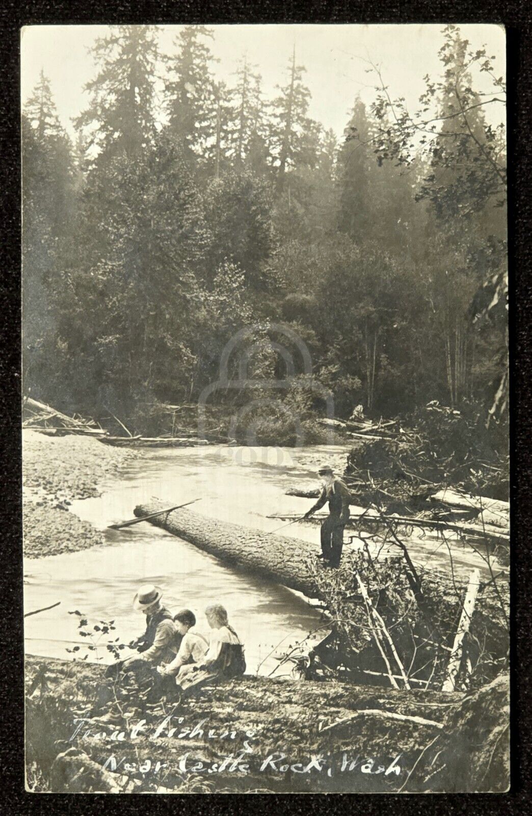 Rare RPPC Trout Fishing. Castle Rock, Washington. C 1910\'s Cowlitz County 