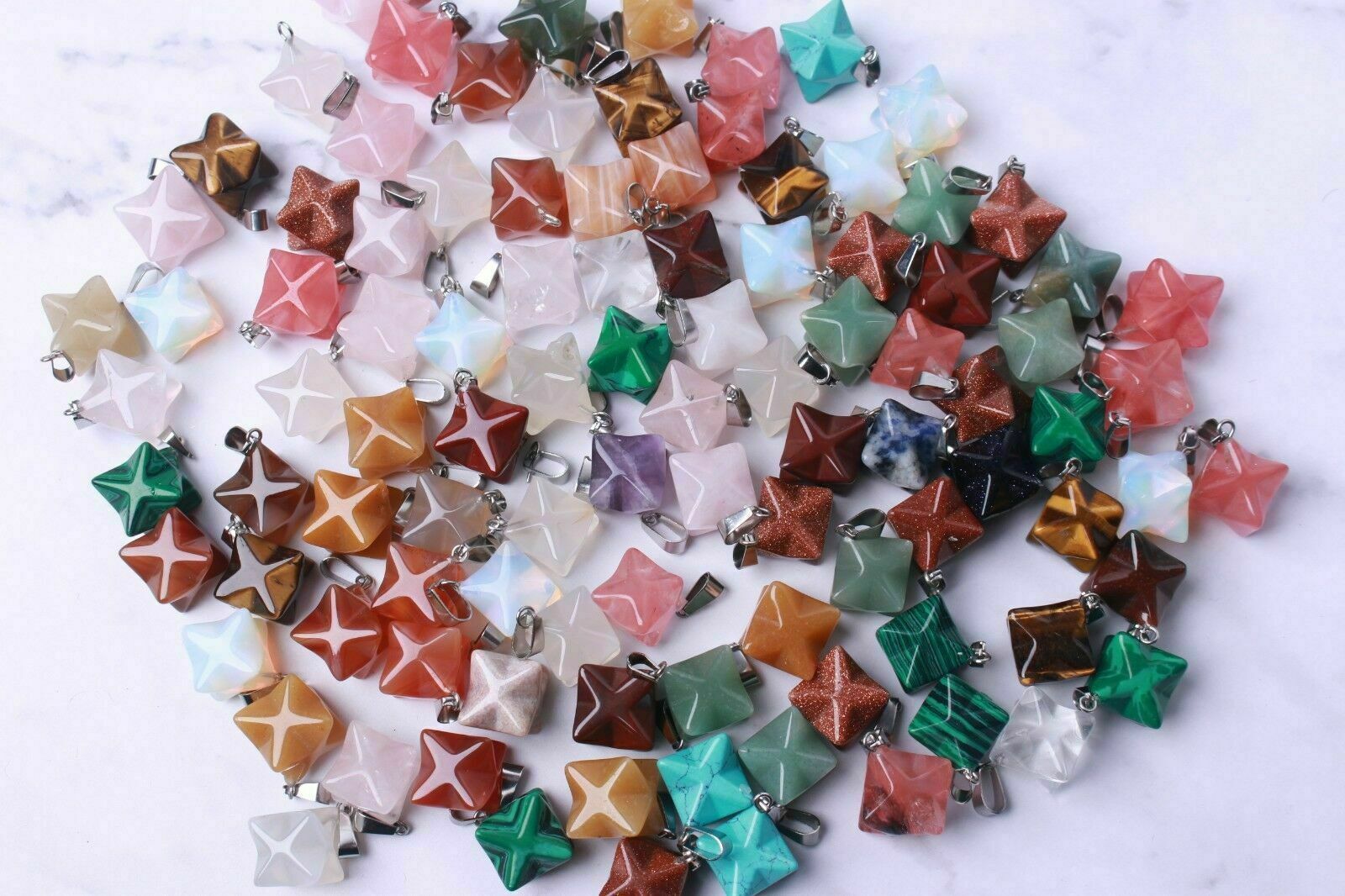 WHOLESALE 100Pcs Mixed Colourful Crystal Stone Merkaba Crystal Pendant Reiki