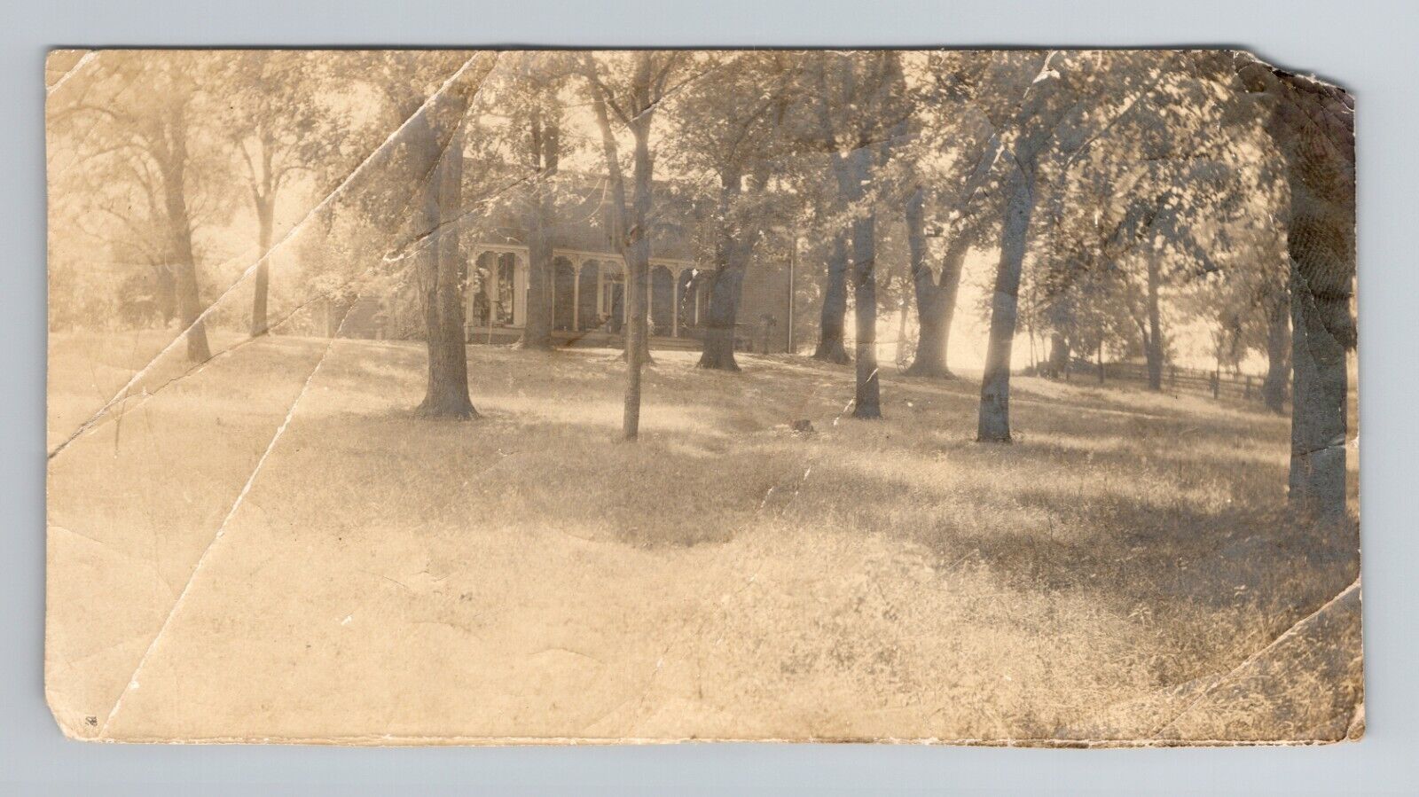 1910s Vintage Sepia House Among Trees Photo 5.125x2.75in