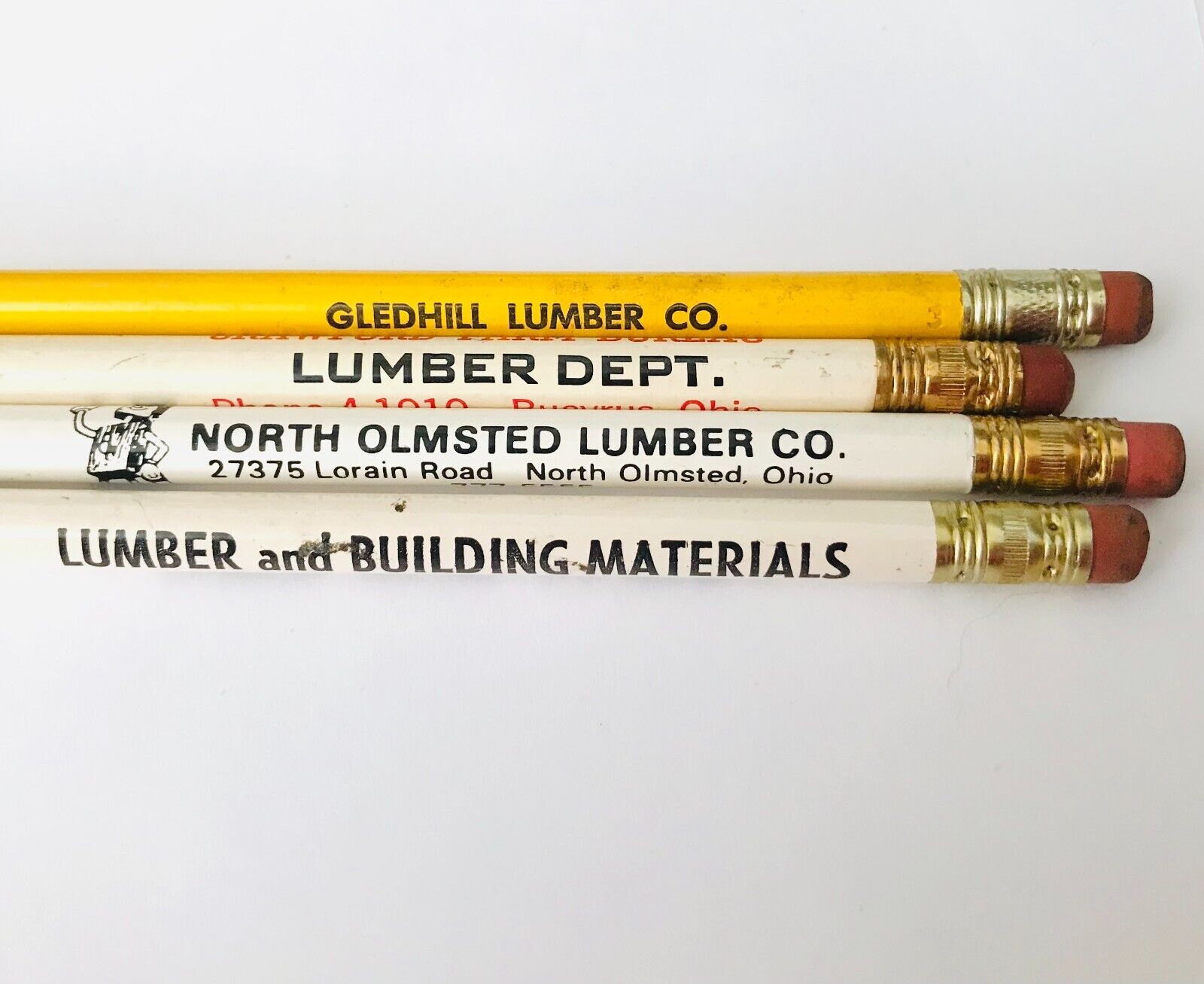 1930s-1950s Ohio Lumber Advertising Pencils Lot of 4 Bucyrus N. Olmstead Galion