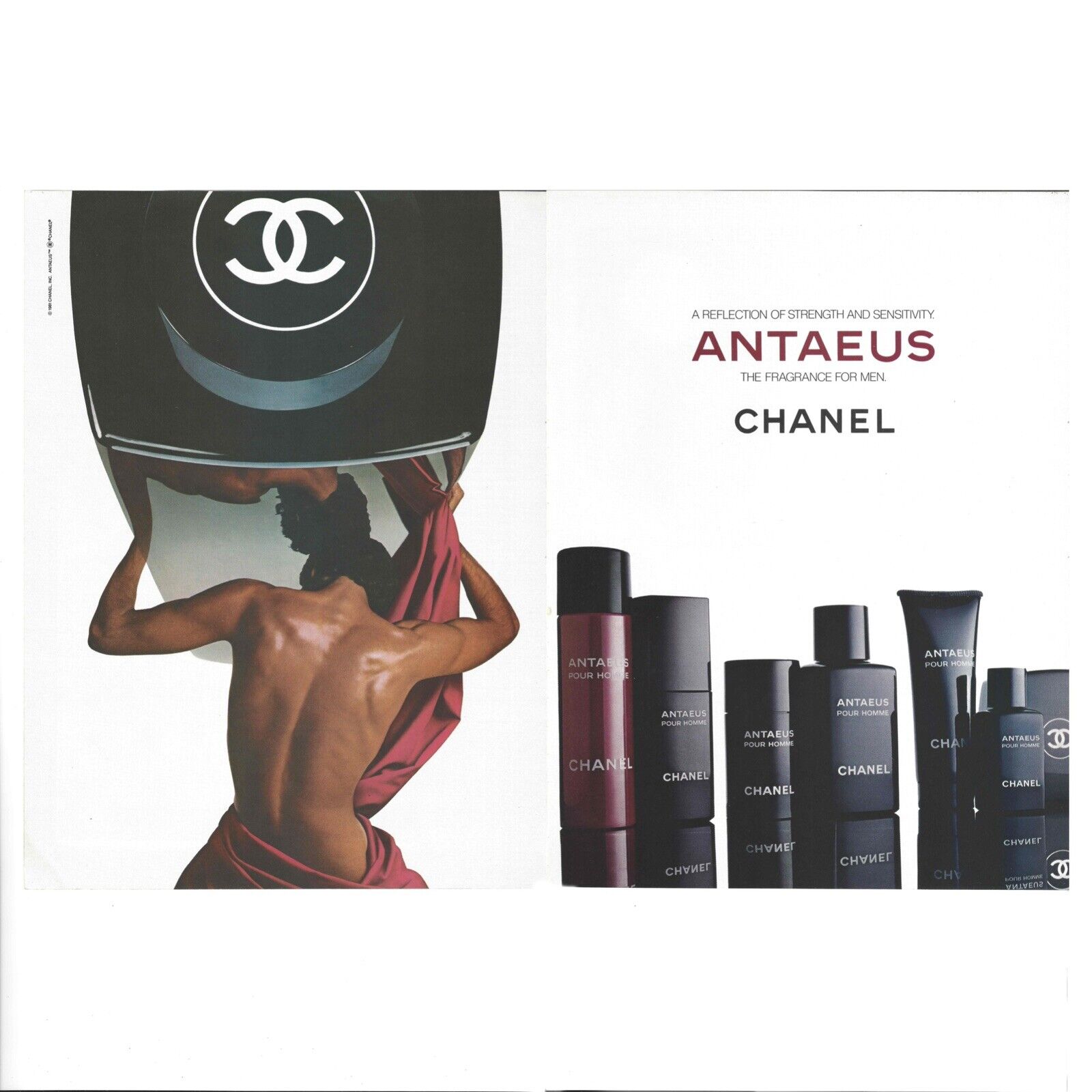 Chanel Antaeus Cologne Print Advertisement Vintage 1984 80s Men Perfume 2 Page