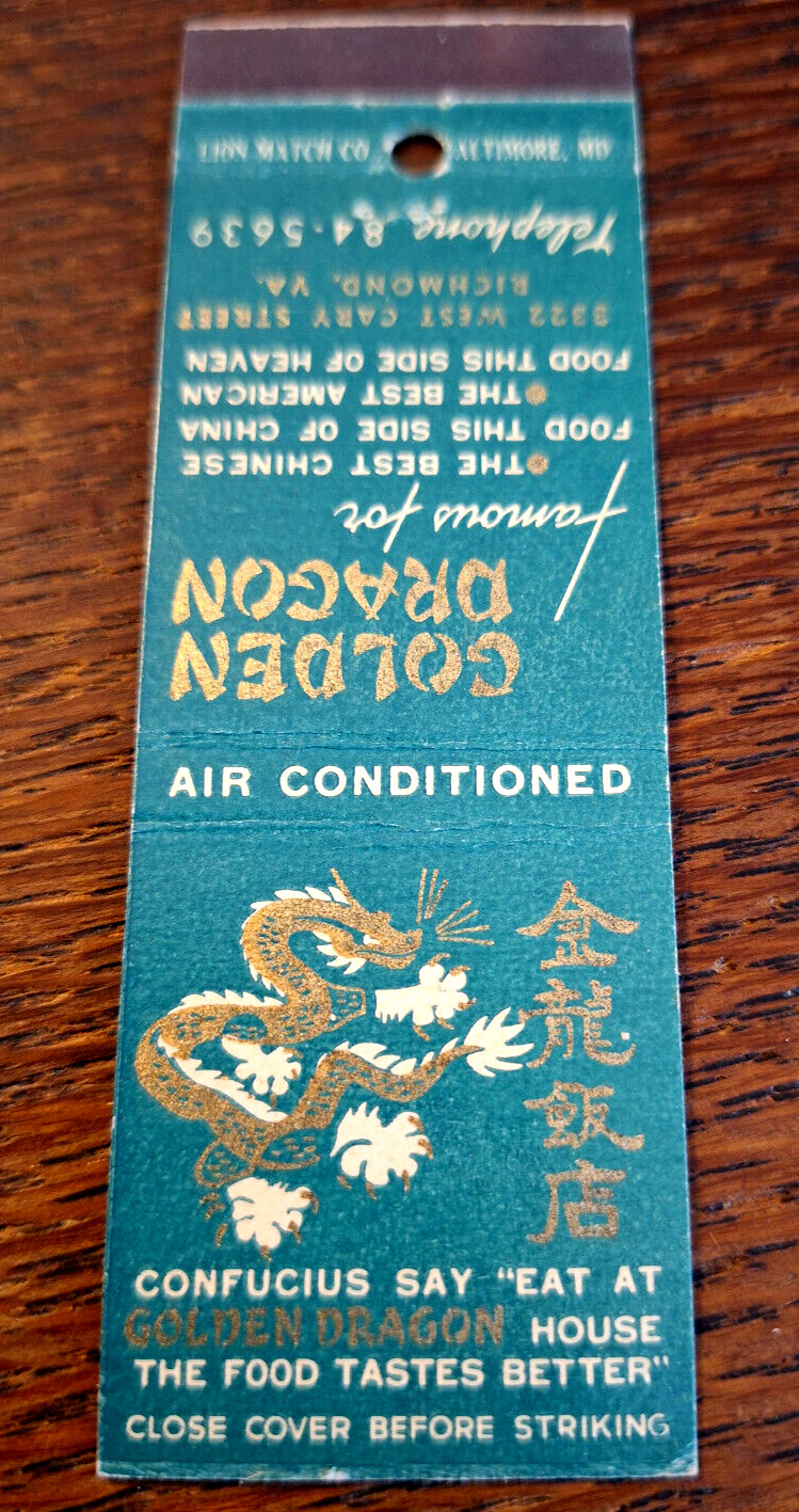 Vintage Matchbook: Golden Dragon, Richmond, VA Chinese Restaurant