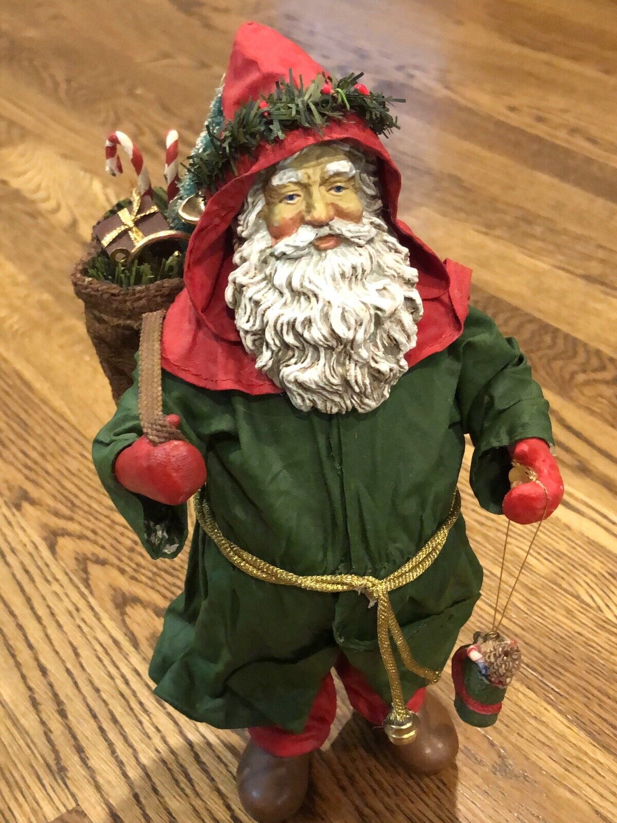 Possible Dreams Clothtique Santa With Bag of Gifts Green Coat Figurine 10.5\
