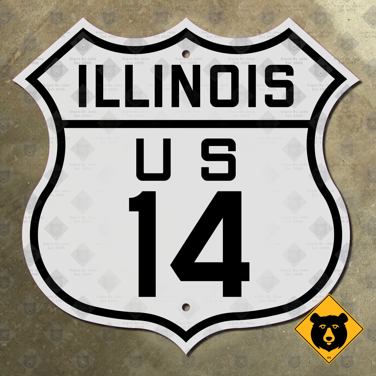 Illinois US Route 14 highway road sign 1926 Chicago Des Plaines 12x12