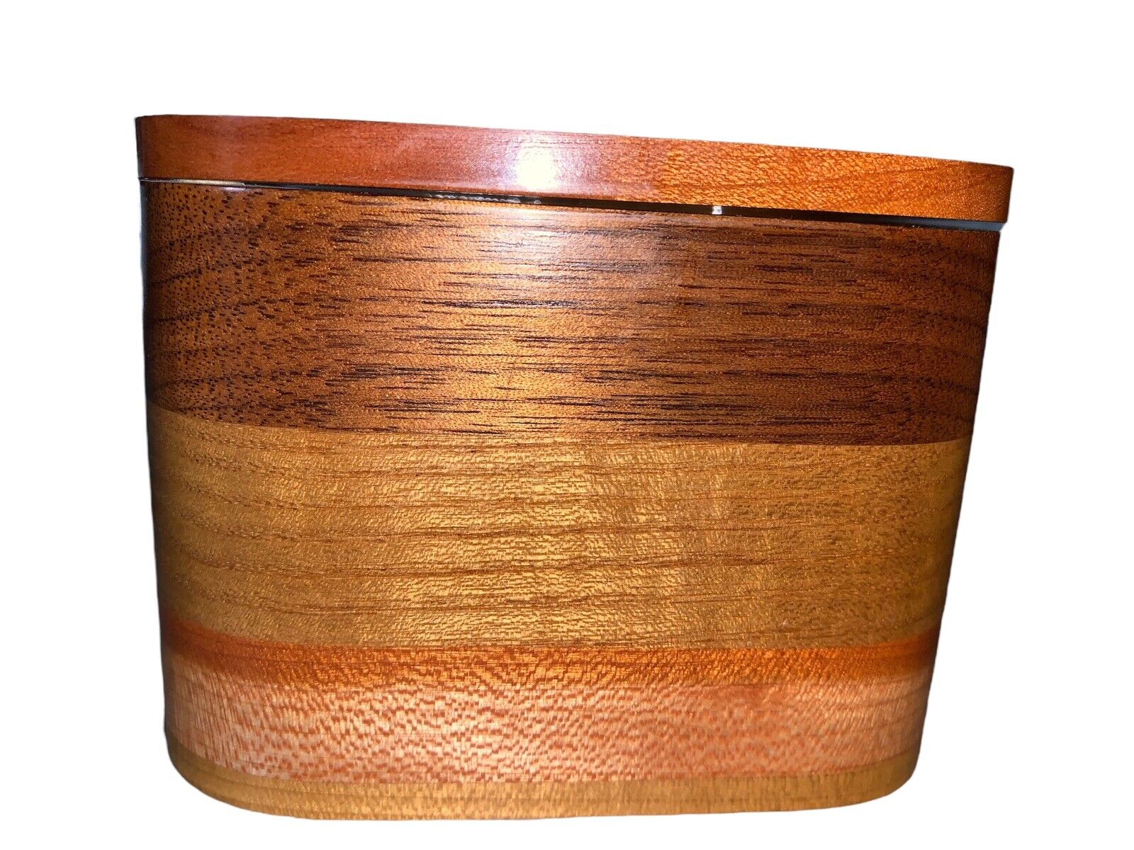 Handmade Rare Small Wood Box Hinged Lid 3 Tone 3”x 2.75”