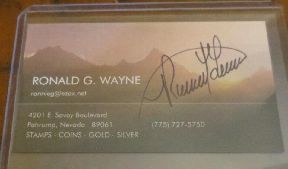 Ronald Wayne signed autographed business card co-founder Apple Computer Company