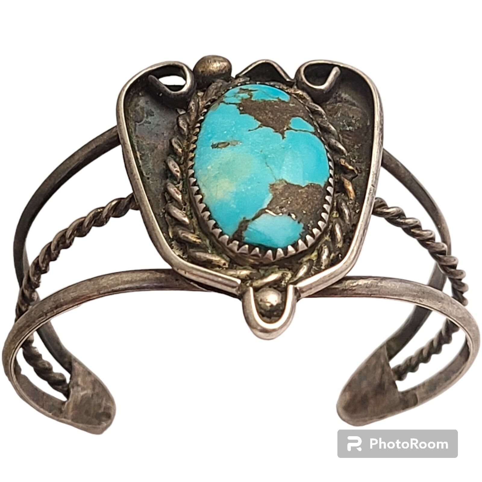  Hector Chato Morenci TURQUOISE VINTAGE NATIVEAMERICAN STERLING SILVER BRACELET 