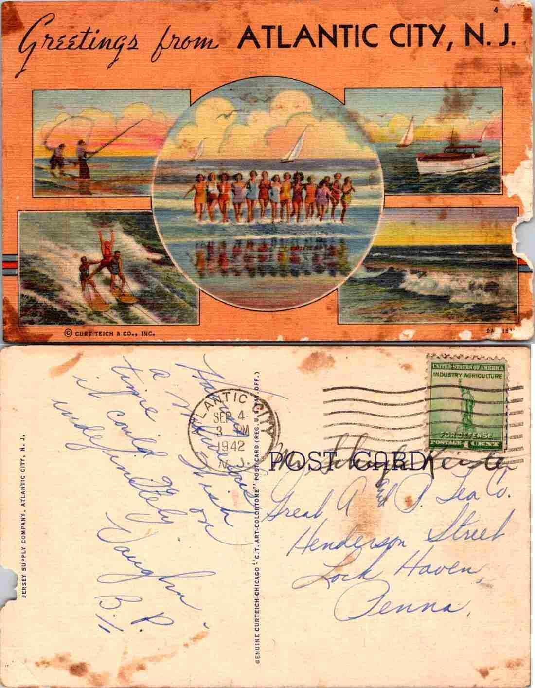 Vintage Postcard - Atlantic City, NJ Beach Scenes Linen Curt Teich