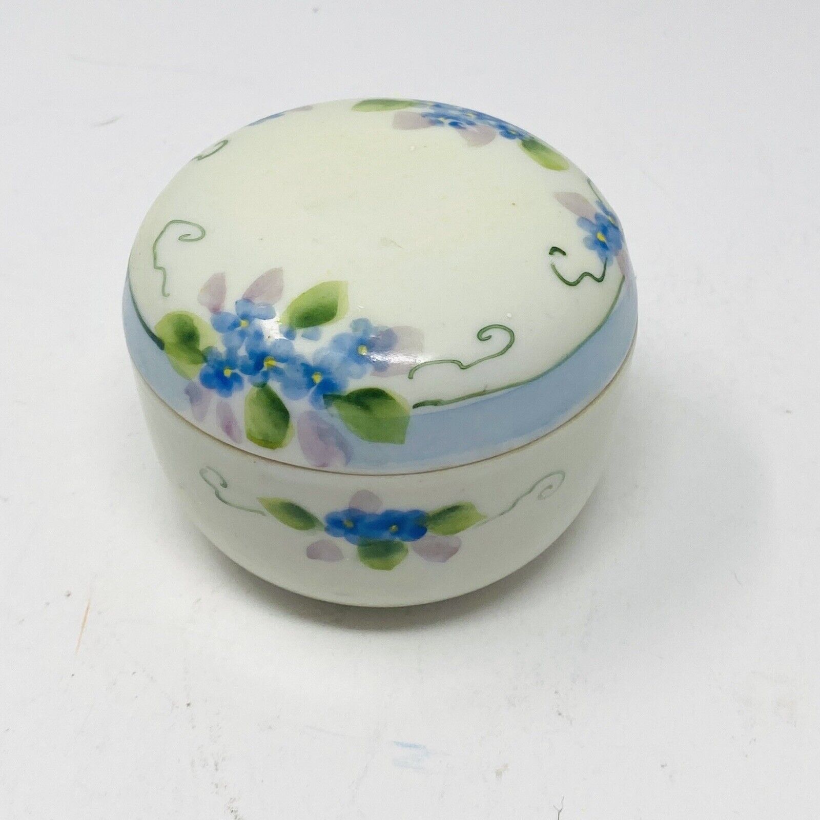RS GERMANY Hand Painted Signed MWH FORGET-ME-NOT Round Shape 3 1/4\