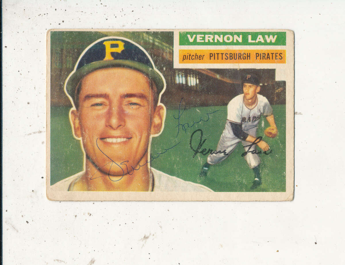 Vernon Law Pirates #252 1956 Topps card Signed. Jsa