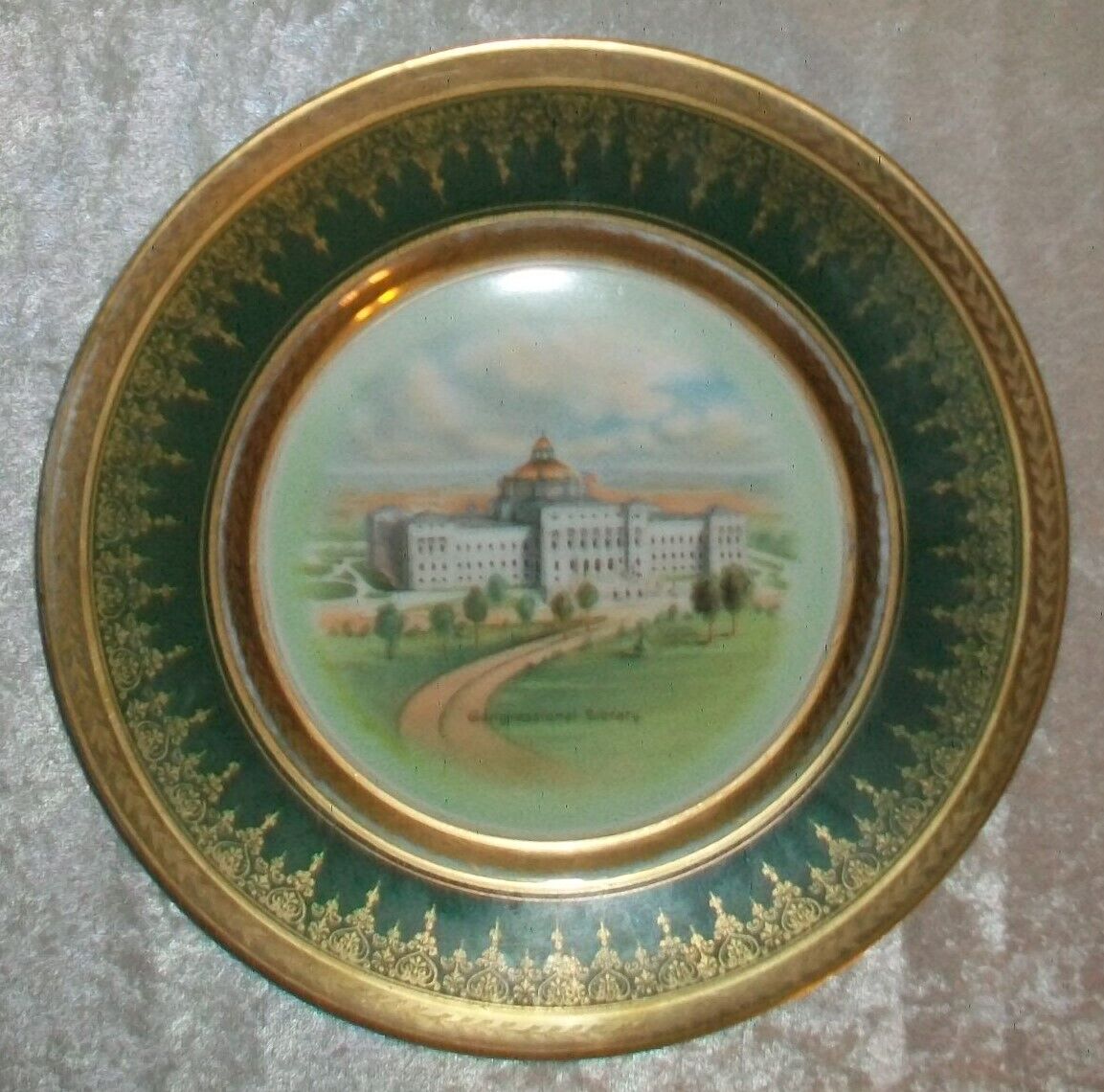 Antique Tatler & Lawson Thomas Jefferson D.C. Library 22K Green Rosenthal Plate