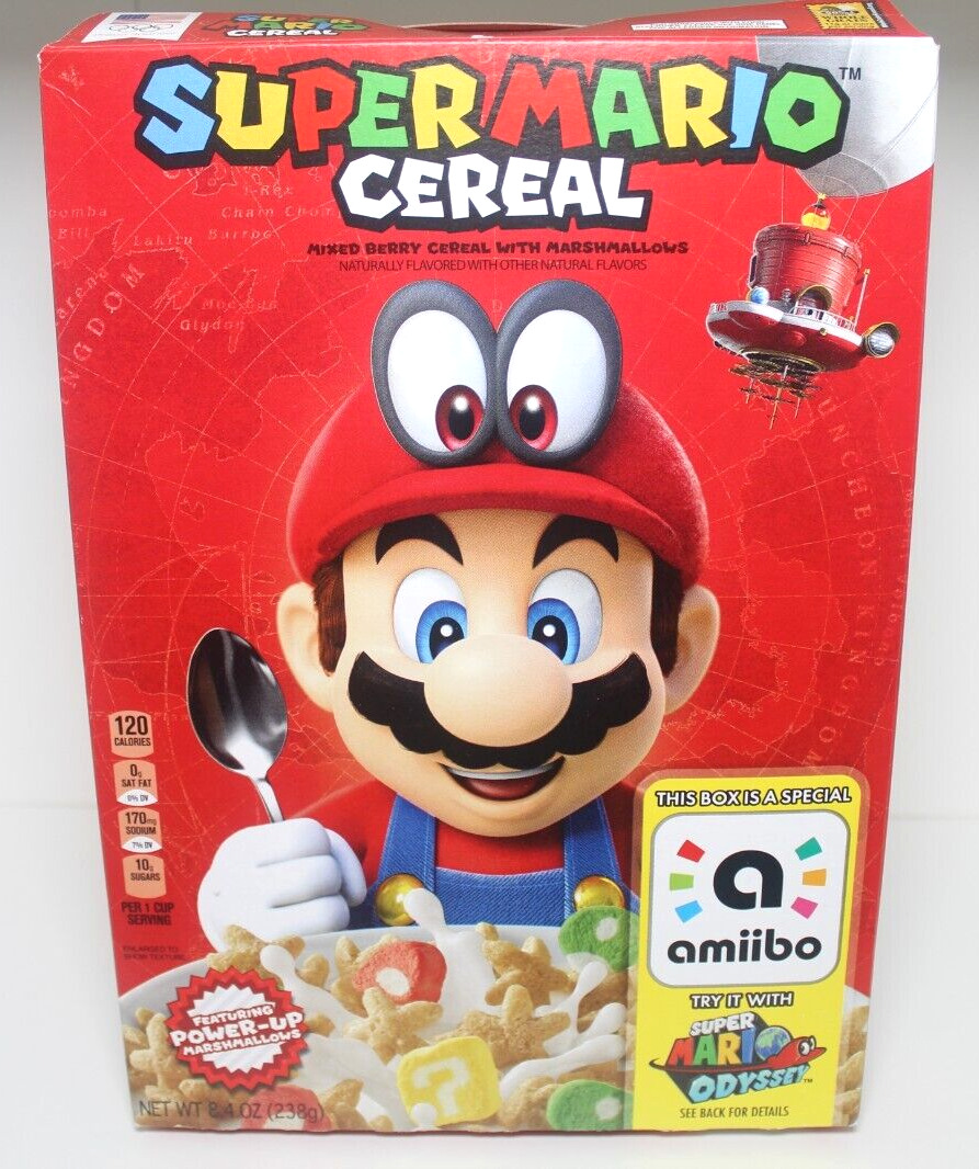 Nintendo Super Mario Cereal BOX ONLY - Super Mario Odyssey Version with amiibo