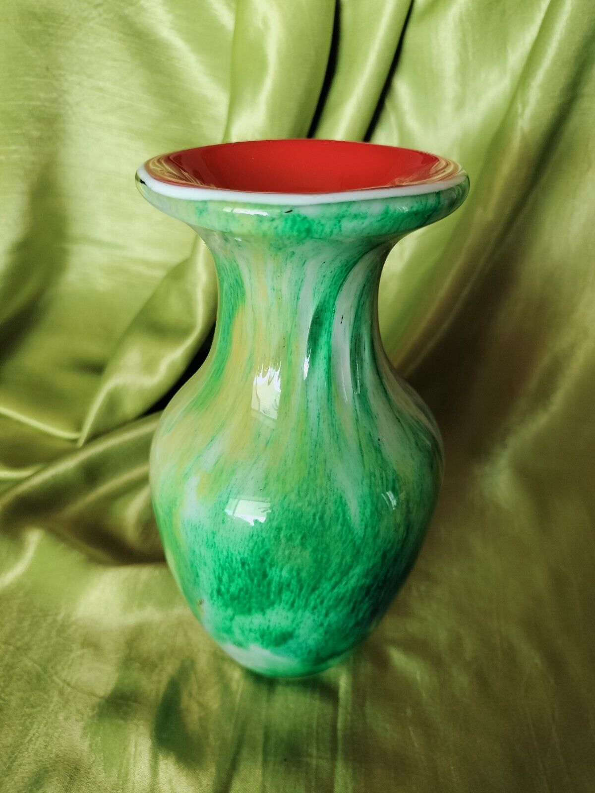Hand Blown Glass Ombre Vase  - Green, Blue, Orange/Red & Yellow 7\