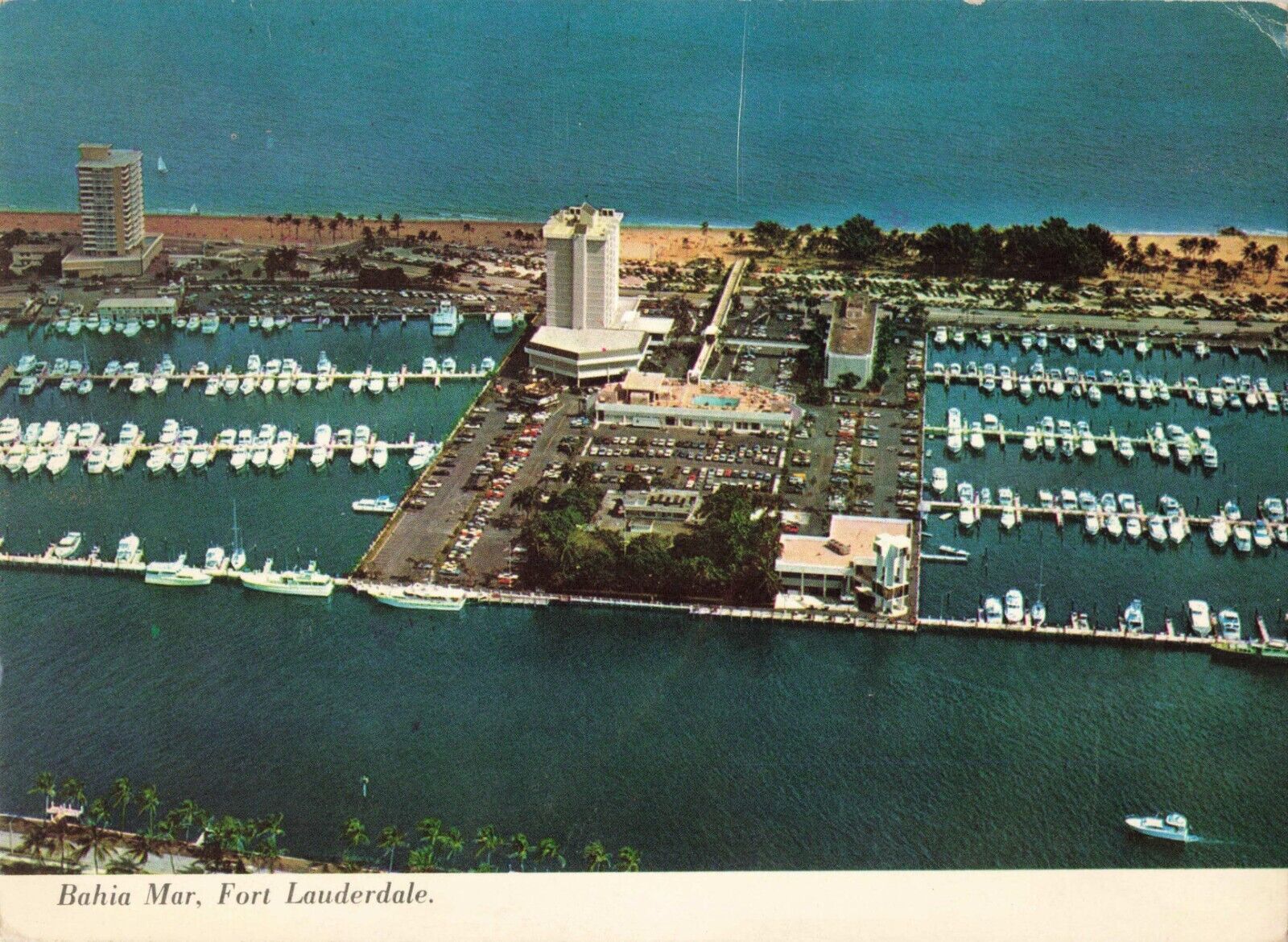 Fort Lauderdale Florida, Bahia Mar Yacht Basin Marina Aerial View, VTG Postcard