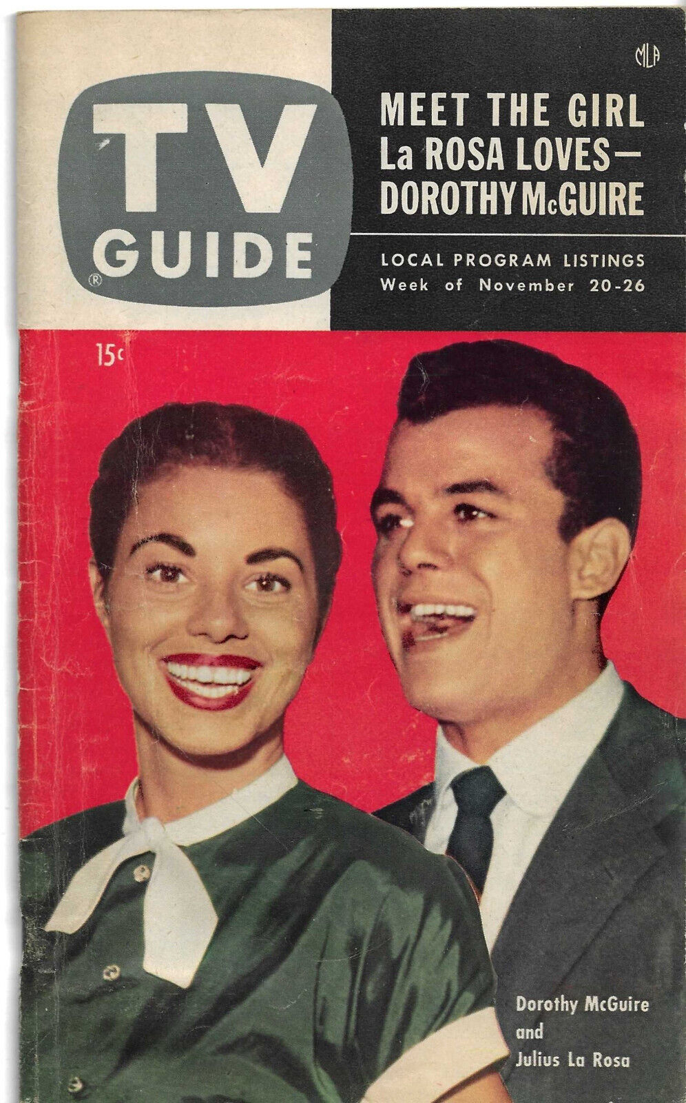 TV Guide 11-20-1953, Dorothy McGuire, Julius La Rosa, Ladies Wrestling