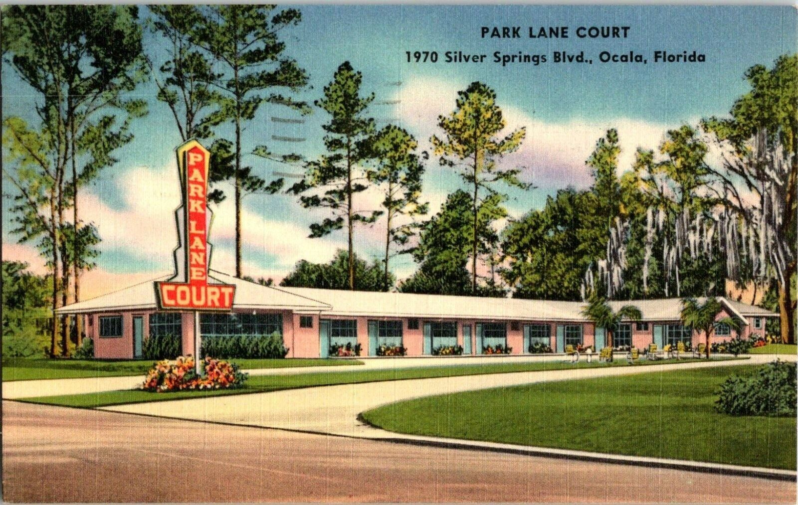 Postcard 1956 Park Lane Court Motel Silver Springs Blvd. Ocala Florida A64