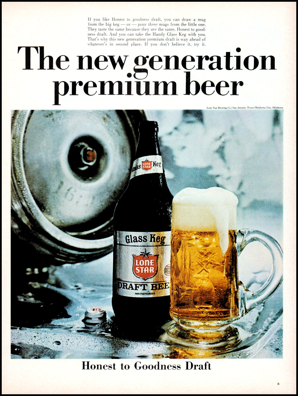 1969 Lone Star Glass Keg Draft Beer new premium beer retro photo print ad L10