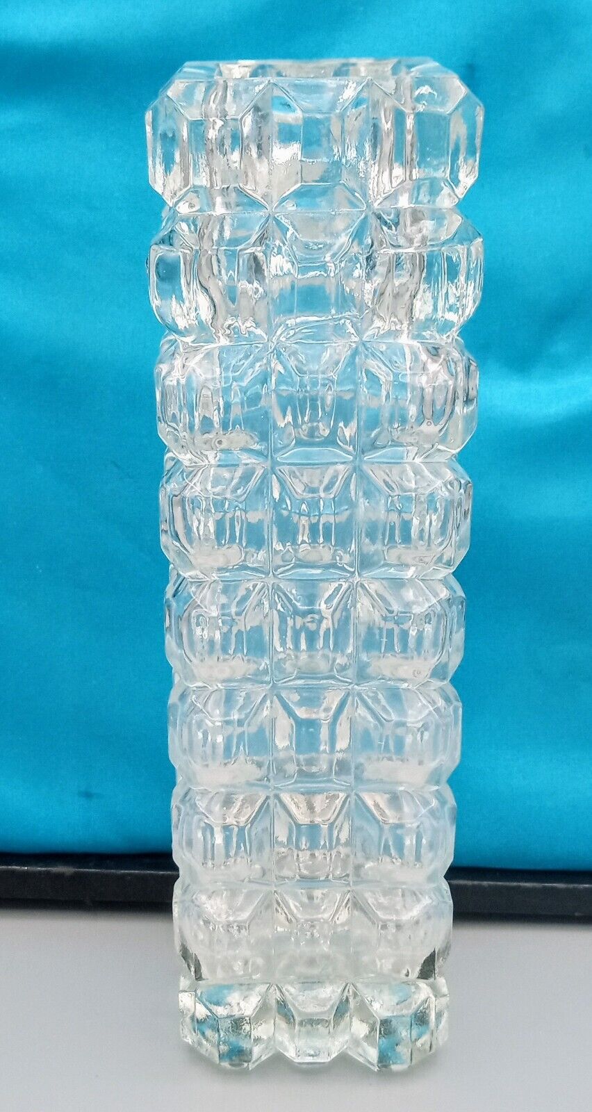 Unique  Square Shaped And Textured Art Glass Flower Vase  7\