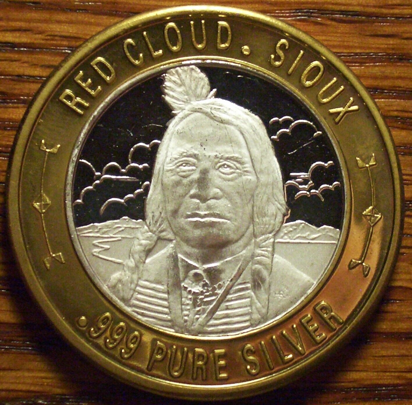 1-  $10 GAMING CASINO TOKEN RED CLOUD .999 SILVER FROM BLACKHAWK, CO.