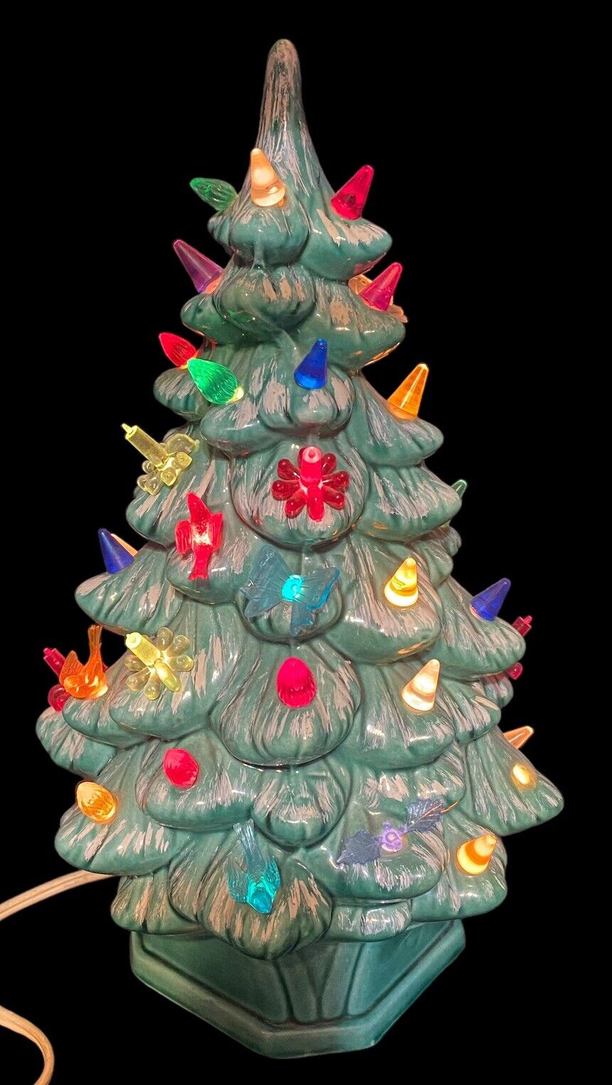 Vintage Ceramic Christmas Tree Hobbiest Birds Flocked Birds Butterflies Bulbs