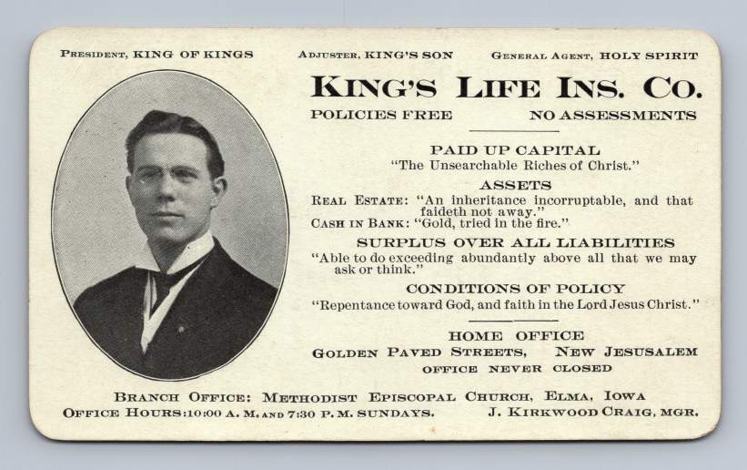 King\'s Life Insurance Co. Antique EVANGELICAL \