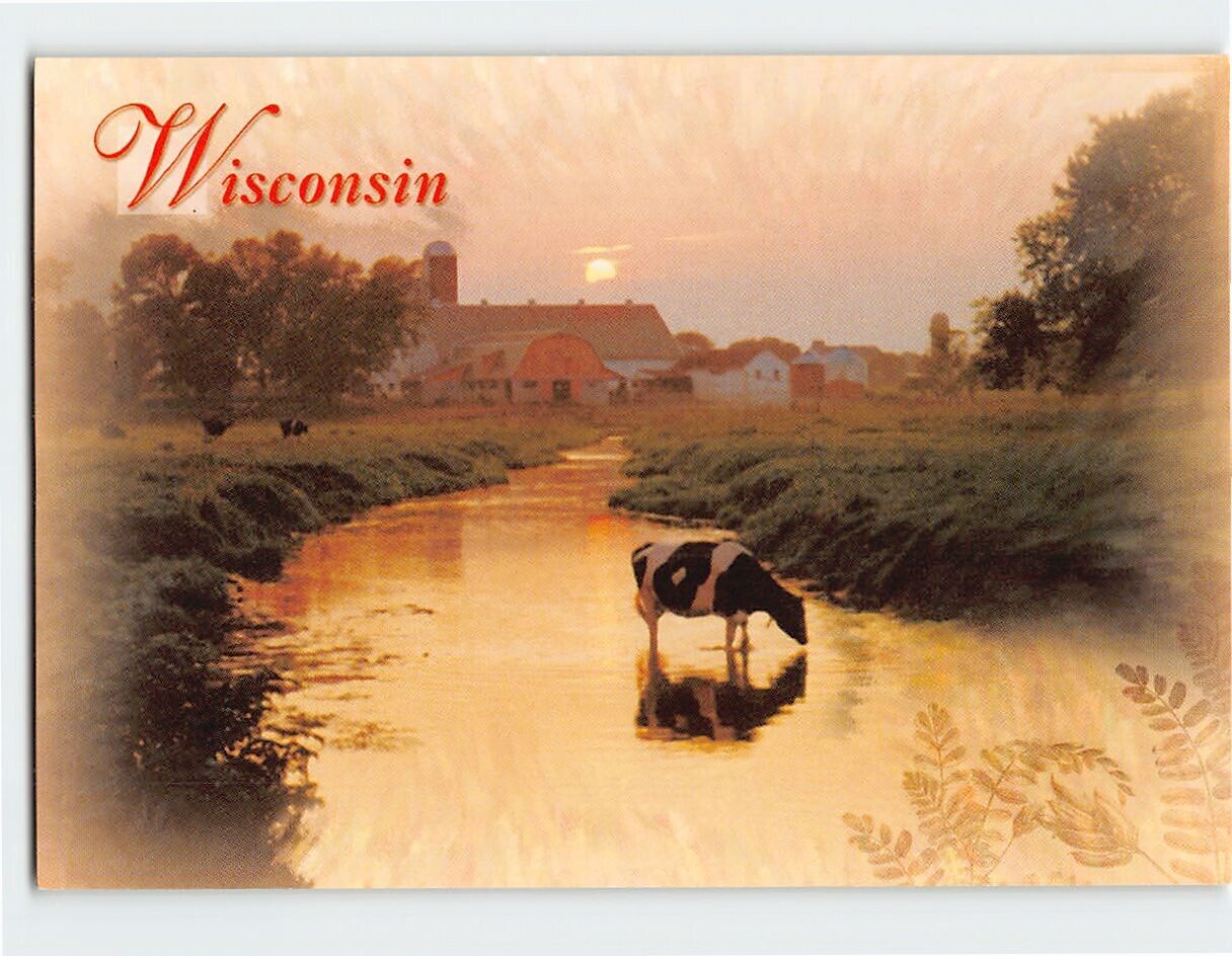 Postcard Sunset on Wisconsin Farm USA