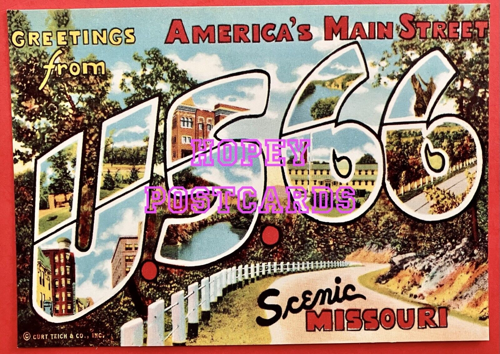 ROUTE 66 ~ SCENIC MISSOURI ~ GREETINGS FROM ~ LARGE LETTER ~ 4\
