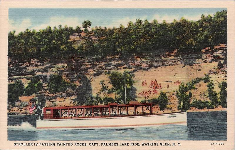 Postcard New York Watkins Glen Seneca Lake Stroller IV Boat Schuyler Cnty 40s