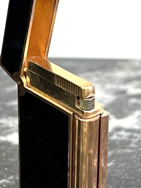 Vintage French Gold Plated Black Enamel St Dupont gas lighter - Working