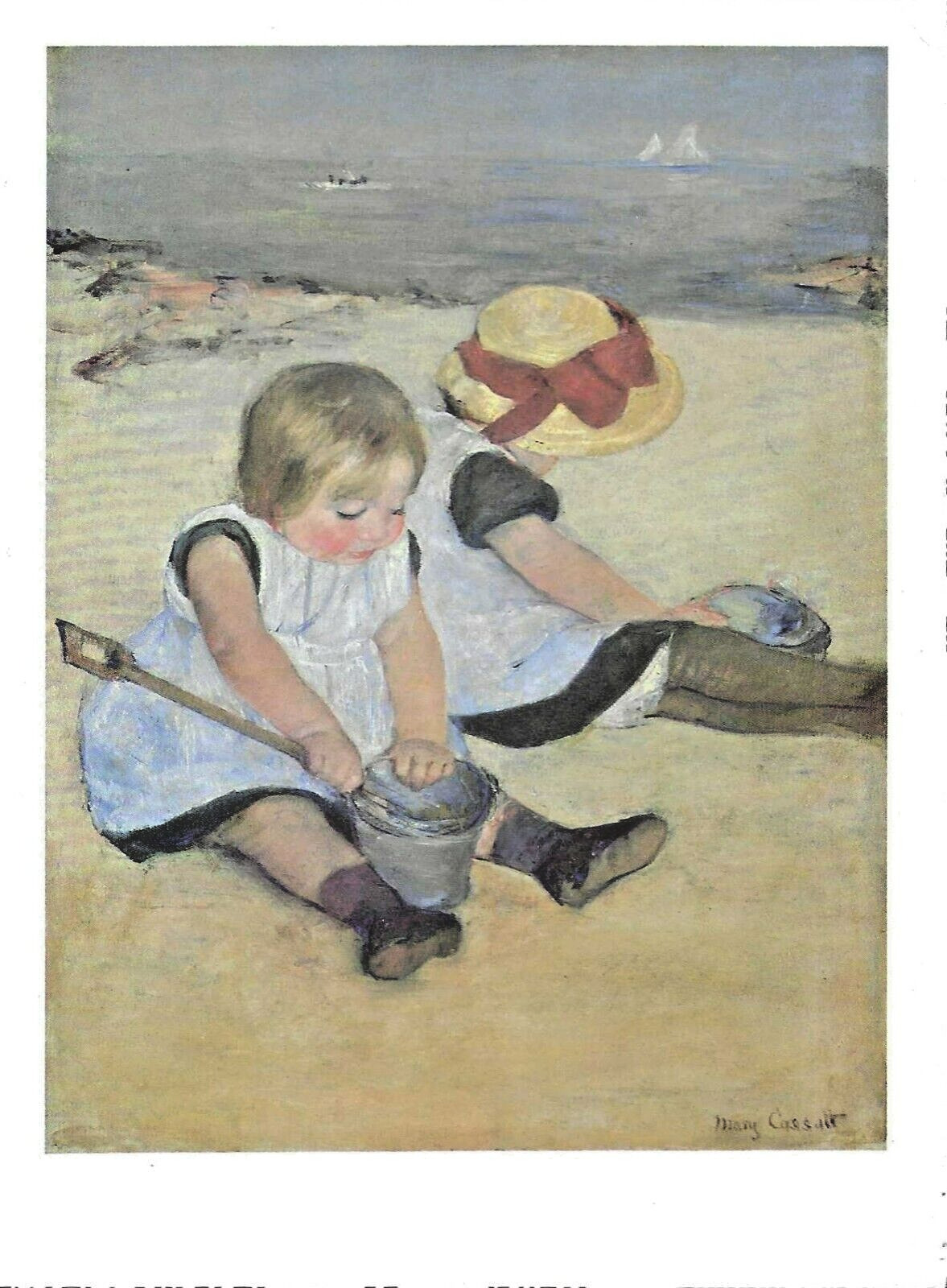 VTG Postcard Art Mary Cassatt Children Playing On The Beach