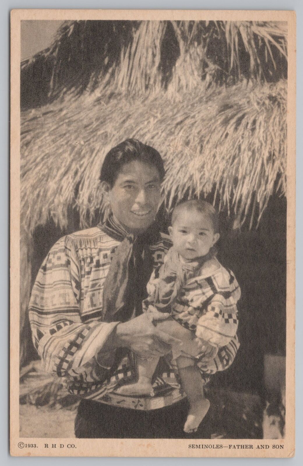 Native Americana Indian~Seminole Father & Son~B&W Deeptone~Vintage Postcard