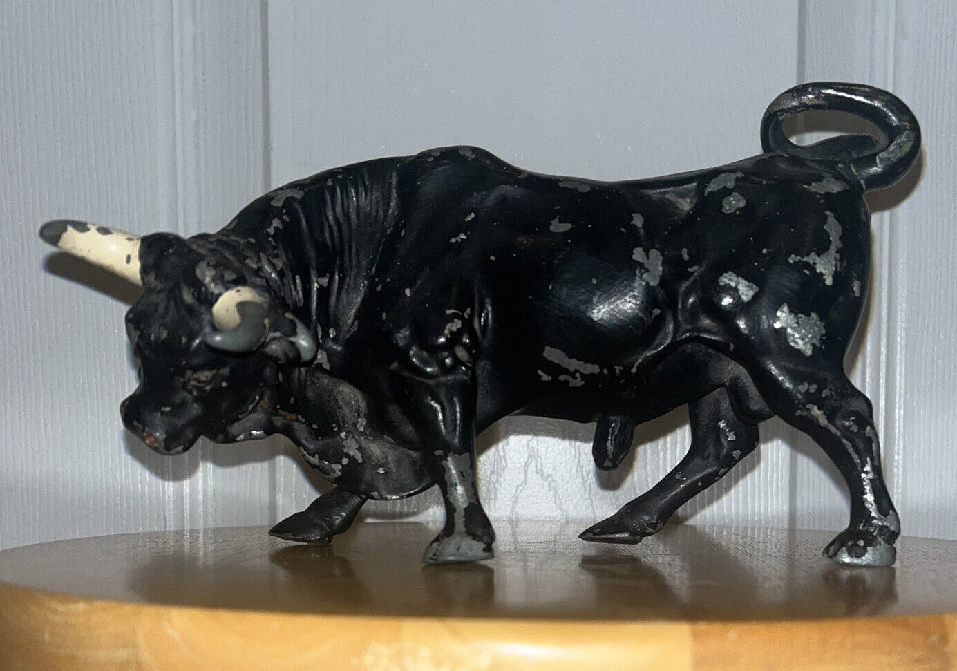 VTG Antique Spanish Bull Metal Figurine Painted Cow Wall Street Charging 8\
