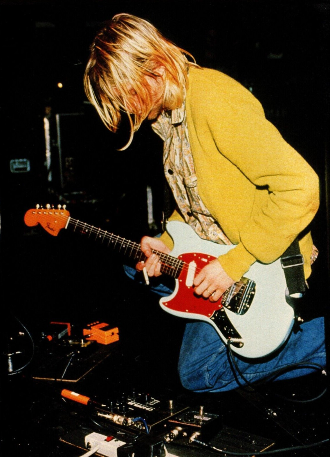 vtg 90s KURT COBAIN MAGAZINE PINUP PAGE Nirvana Concert Effect Pedals Print Ad