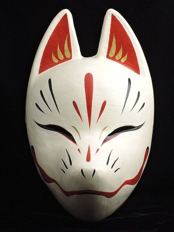 Japanese Kitsune Fox Mask White Red and Gold Suzune Traditional Hand Crafts