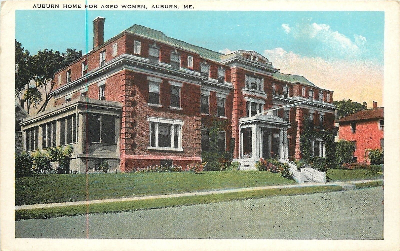 Auburn Maine~Auburn Home for Aged Women~3 Story Brick House~1920s Postcard